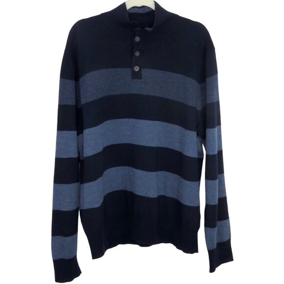 Brooks Brothers Men's Navy Blue Striped Button Up Wool Sweater XL Preppy - Picture 1 of 4